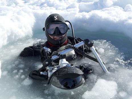 Tobias Friedrich scuba diving in the arctic sea