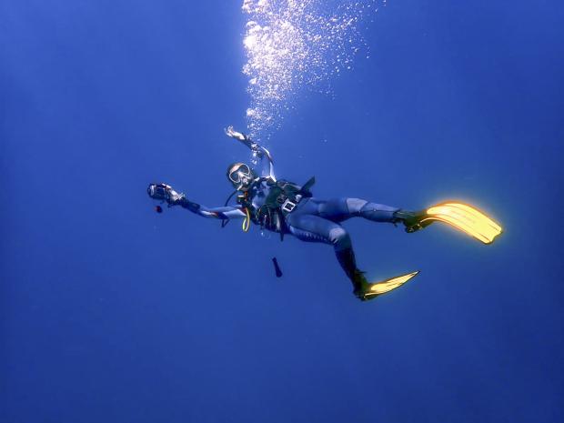 Samantha Raines in the middle of her dive in the ocean
