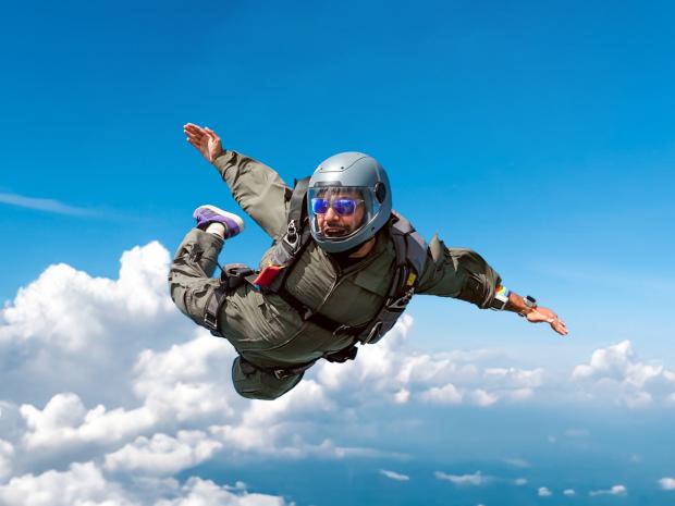 PADI AmbassaDiver Aakash Malhotra is seen skydiving.