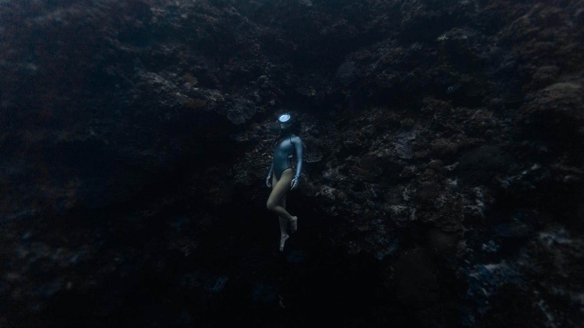 Cha Ocampo as she surfaces from her free dive